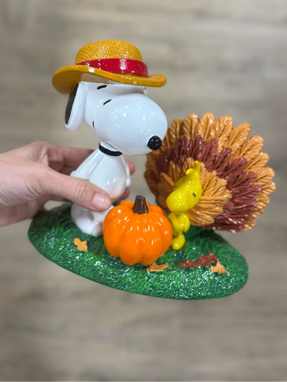 White Snoopy & Woodstock Fall Figurine with Orange Pumpkin